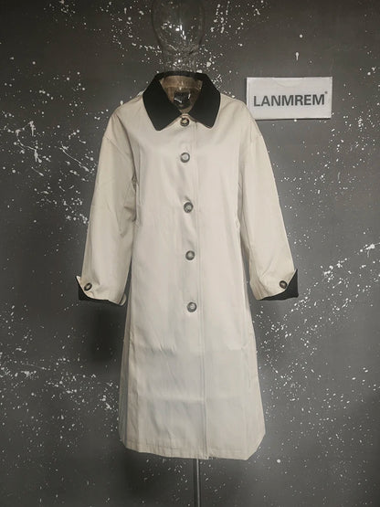 LANMREM Women Trench Coat Korean Style New Lapel Long Sleeve Loose Single Breasted Windbreaker Fashion Tide Spring 2025 2DE118