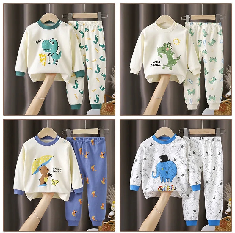 Kids Autumn Casual Pajamas Boys Girls Cute Cartoon Unicorn Long Sleeve T-Shirt + Pants Pyjamas Toddler Baby Warm Clothing Sets