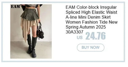 EAM Women Blue Denim Burr Mesh Color-block Big Size Blouse New Lapel Sleeveless Shirt Fashion Tide Spring Autumn 2026 1DJ2069