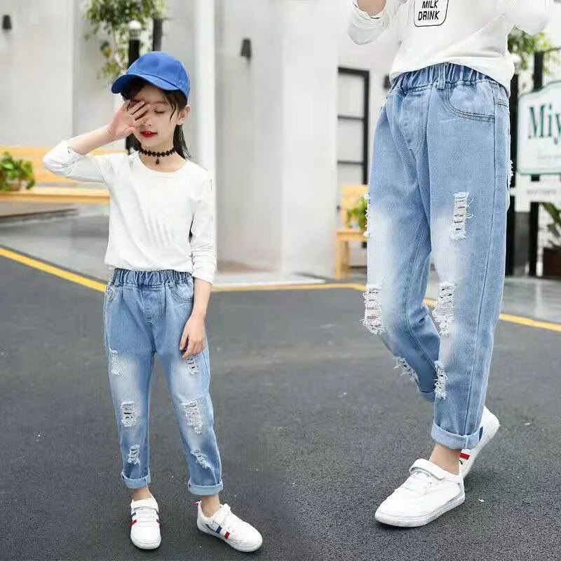 Jeans For Girls 2023 New Fashion Spring Jeans Girls Denim Pants Children's Jeans Casual Style Teenage Costumes For Girls 2-14 Y