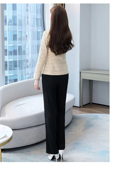 2025 Fashion Tweed Short Jacket Women's Plaid Blazers Coarse Woolen Coat Spring Autumn Casual Tops Slim Small Suit Jackets Lady