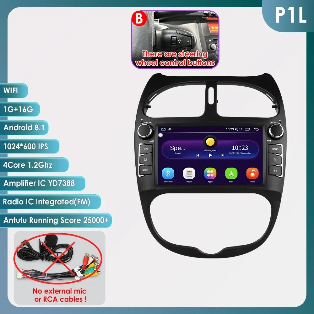 7862 Android Car Radio Player for Peugeot 206 206CC 206SW 2000 -2008 Car Stereo Multimedia Audio Wireless Carplay 7inch headunit