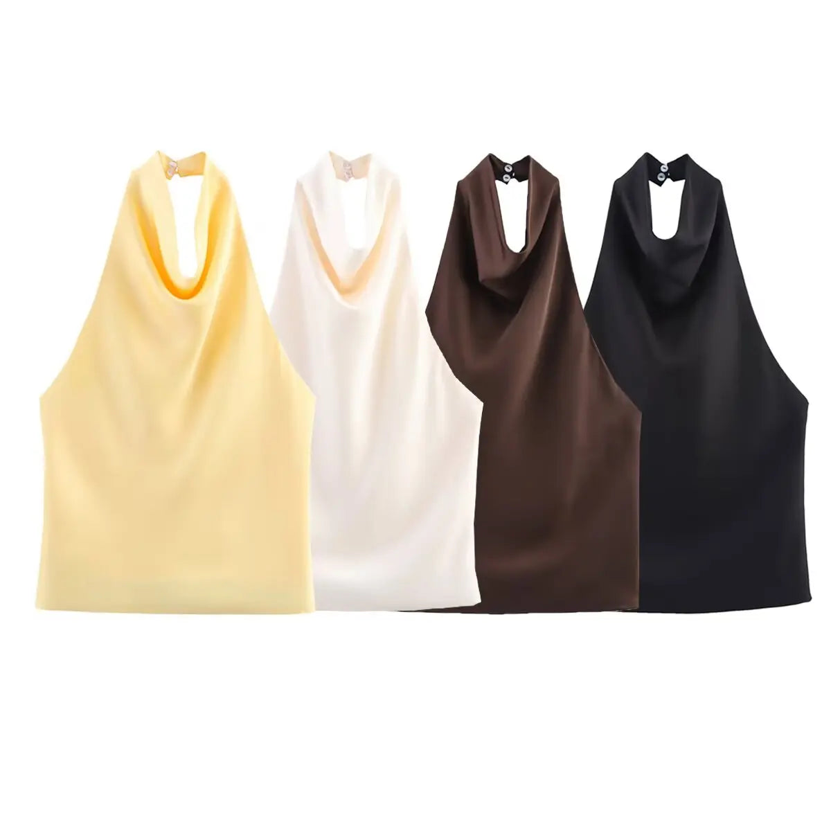 HH Spring Elegant Women Satin Halter Tops 2026 Summer Backless Off Shoulder Corset Vest Female Fashion Slim Crop Tank Top