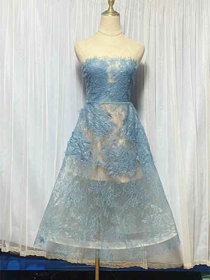 UCXQ Korean Style 3D Flower Sequin Lace Strapless Dress Elegant Multi-color Mesh Long Dresses Women 2025 New Spring Summer A7877