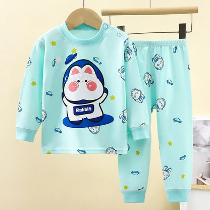 New 2024 Kids Underwear Clothing Sets Boys Girls Pure Cotton Cute Cartoon Dinosaur T-shirt Top with Pants Baby Autumn Pajamas