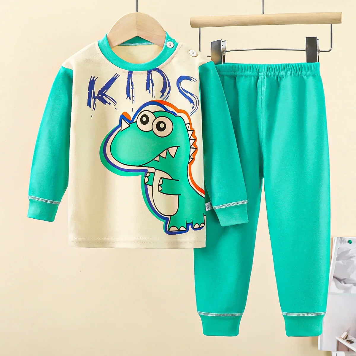 New 2024 Kids Underwear Clothing Sets Boys Girls Pure Cotton Cute Cartoon Dinosaur T-shirt Top with Pants Baby Autumn Pajamas