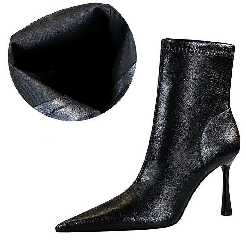 BIGTREE shoes White Women's boots Side zipper leather boots High Heels 9 cm Spring New Ladies Ankle boots stilettos Short boots