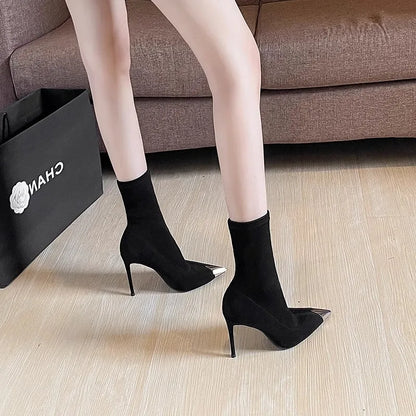 Sexy Sock Boots Knitting Stretch Boots High Heels for Women Fashion Shoes Spring Autumn Ankle Boots Female Zapatos De Mujer 2025