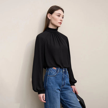 Amii Women Blouse 2026 Spring New Elegant Commuter Half Turtleneck Chiffon Shirt Women's Raglan Sleeve Solid Loose Top 12641072