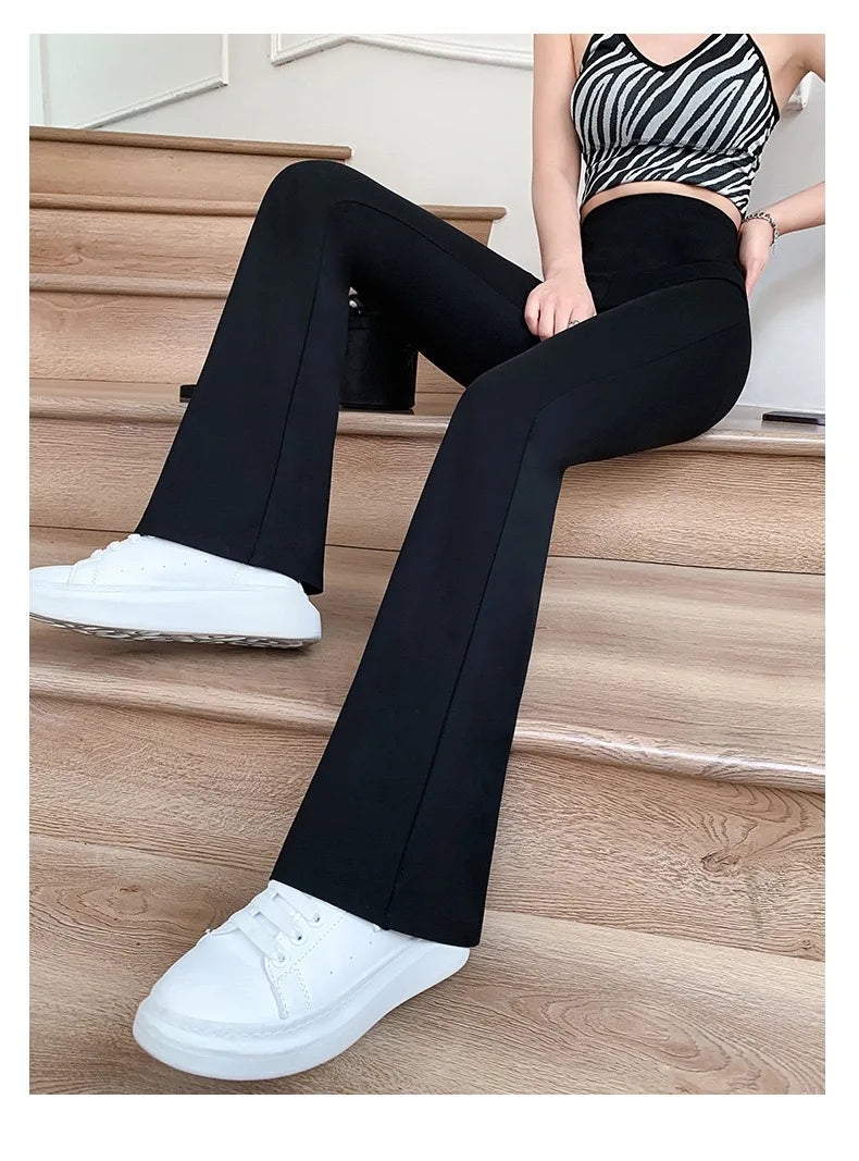 Women Bell Bottom Slim High Waist Solid Sexy Shark Flare Pants Fashion Casual Streetwear High Elastic Butt Lift Skinny Leggings