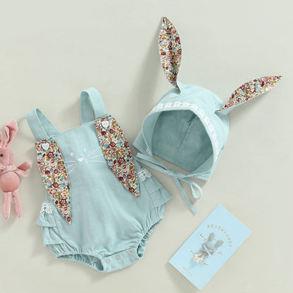ma&baby 0-18M Easter Toddler Newborn Infant Baby Girl Romper Cute Floral Bunny Ear Rabbit Pompom Jumpsuit Overalls D01