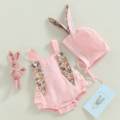 ma&baby 0-18M Easter Toddler Newborn Infant Baby Girl Romper Cute Floral Bunny Ear Rabbit Pompom Jumpsuit Overalls D01