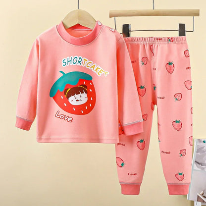 New 2024 Kids Underwear Clothing Sets Boys Girls Pure Cotton Cute Cartoon Dinosaur T-shirt Top with Pants Baby Autumn Pajamas