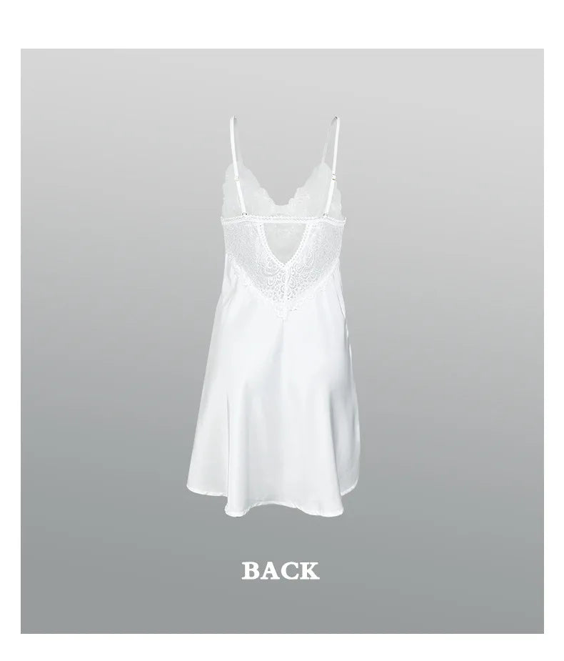 Casual Nightgown Silk Satin Sleepwear Chemise Nightdress Lady New Spring Homewear Sexy Lace Nightwear Lingerie Homedress