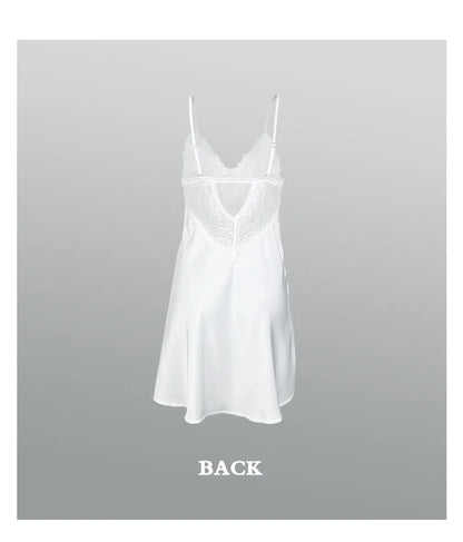 Casual Nightgown Silk Satin Sleepwear Chemise Nightdress Lady New Spring Homewear Sexy Lace Nightwear Lingerie Homedress