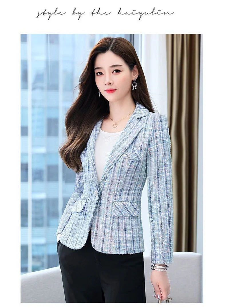 2025 Fashion Tweed Short Jacket Women's Plaid Blazers Coarse Woolen Coat Spring Autumn Casual Tops Slim Small Suit Jackets Lady