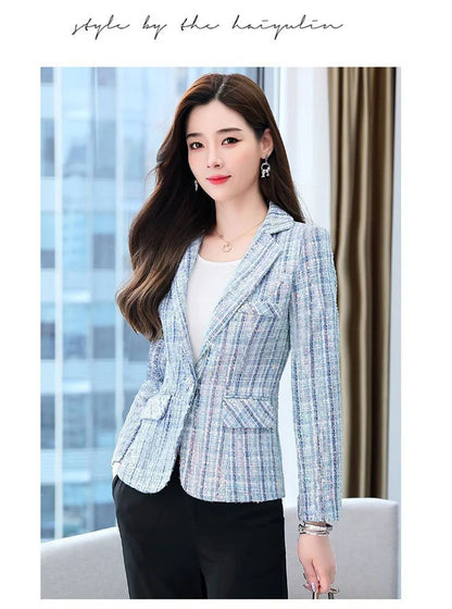 2025 Fashion Tweed Short Jacket Women's Plaid Blazers Coarse Woolen Coat Spring Autumn Casual Tops Slim Small Suit Jackets Lady