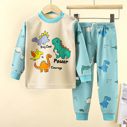 New 2024 Kids Underwear Clothing Sets Boys Girls Pure Cotton Cute Cartoon Dinosaur T-shirt Top with Pants Baby Autumn Pajamas