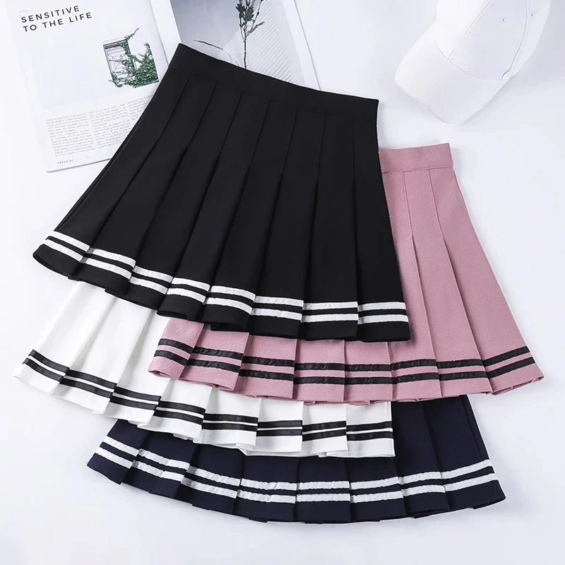 High-Waisted Skirt Elastic Pink Fairy Grunge Black Mini Pleated Skirt Woman Fashion 2022 Summer Clothes School Girl Uniform