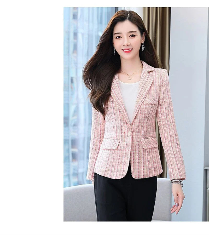 2025 Fashion Tweed Short Jacket Women's Plaid Blazers Coarse Woolen Coat Spring Autumn Casual Tops Slim Small Suit Jackets Lady