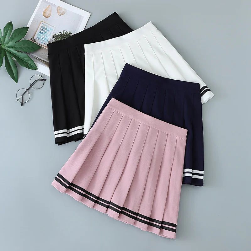High-Waisted Skirt Elastic Pink Fairy Grunge Black Mini Pleated Skirt Woman Fashion 2022 Summer Clothes School Girl Uniform