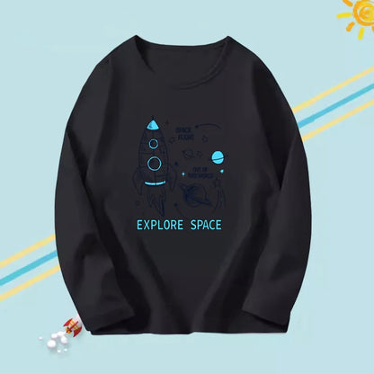 2023 Boys Autumn T-shirts Cartoon Steamer T-shirt for Boy Autumn Long Sleeve O-Neck T-shirts Children's Autumn Spring Cotton Tee