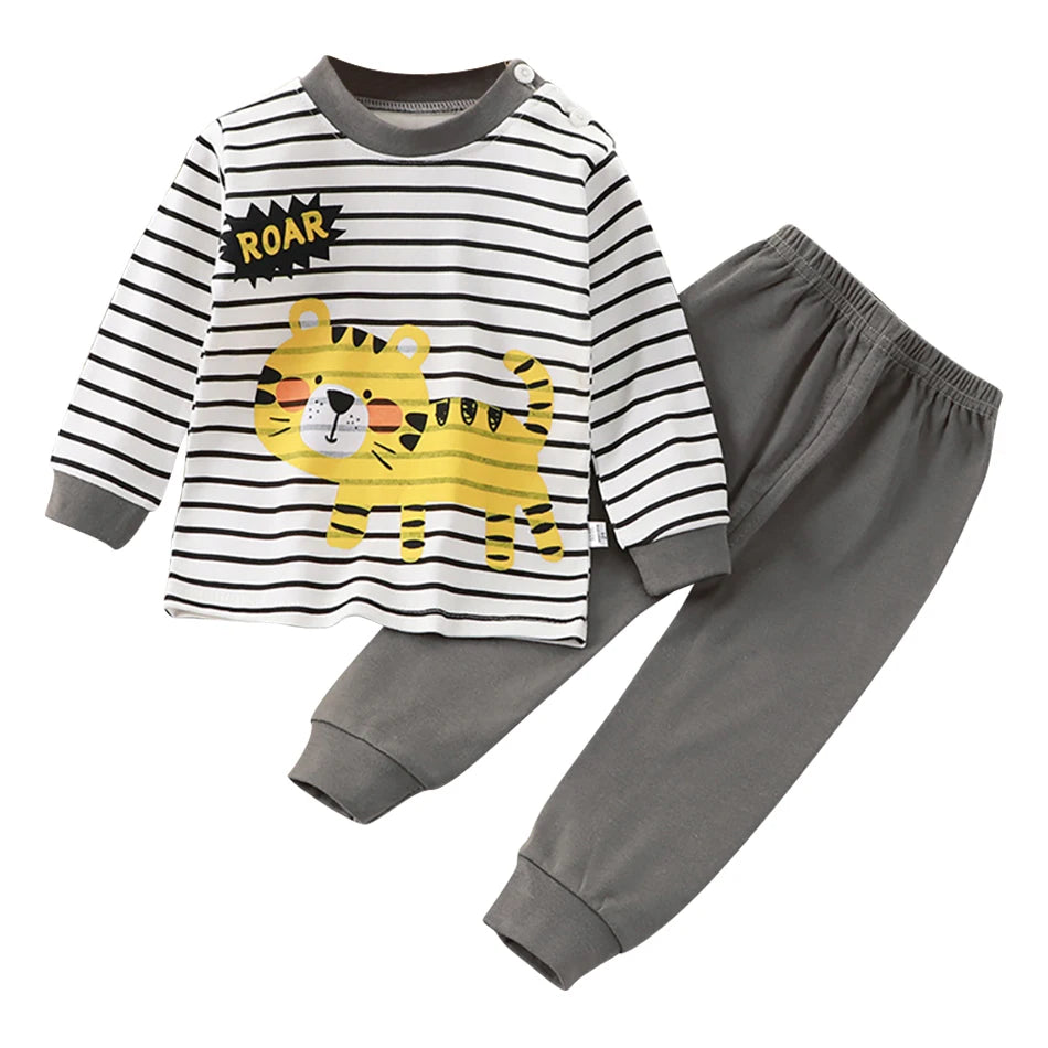 Spring Autumn Kids Pajamas Set Unisex Children Dino Bear Animal Cartoon Sleepwear Boys and Girls Homewear Casual Clothing 1-10Y