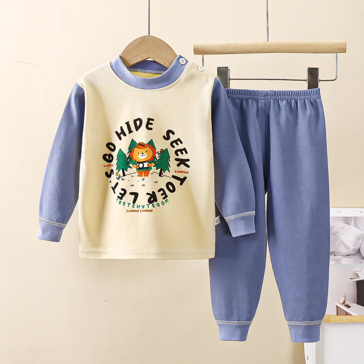 New 2024 Kids Underwear Clothing Sets Boys Girls Pure Cotton Cute Cartoon Dinosaur T-shirt Top with Pants Baby Autumn Pajamas