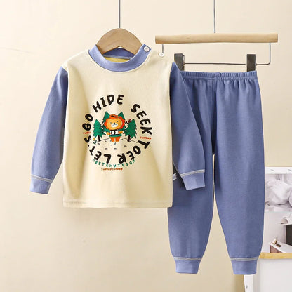 New 2024 Kids Underwear Clothing Sets Boys Girls Pure Cotton Cute Cartoon Dinosaur T-shirt Top with Pants Baby Autumn Pajamas