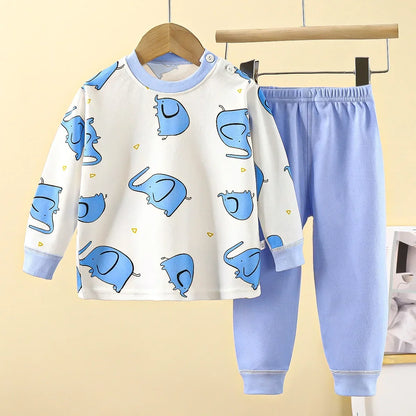 New 2024 Kids Underwear Clothing Sets Boys Girls Pure Cotton Cute Cartoon Dinosaur T-shirt Top with Pants Baby Autumn Pajamas