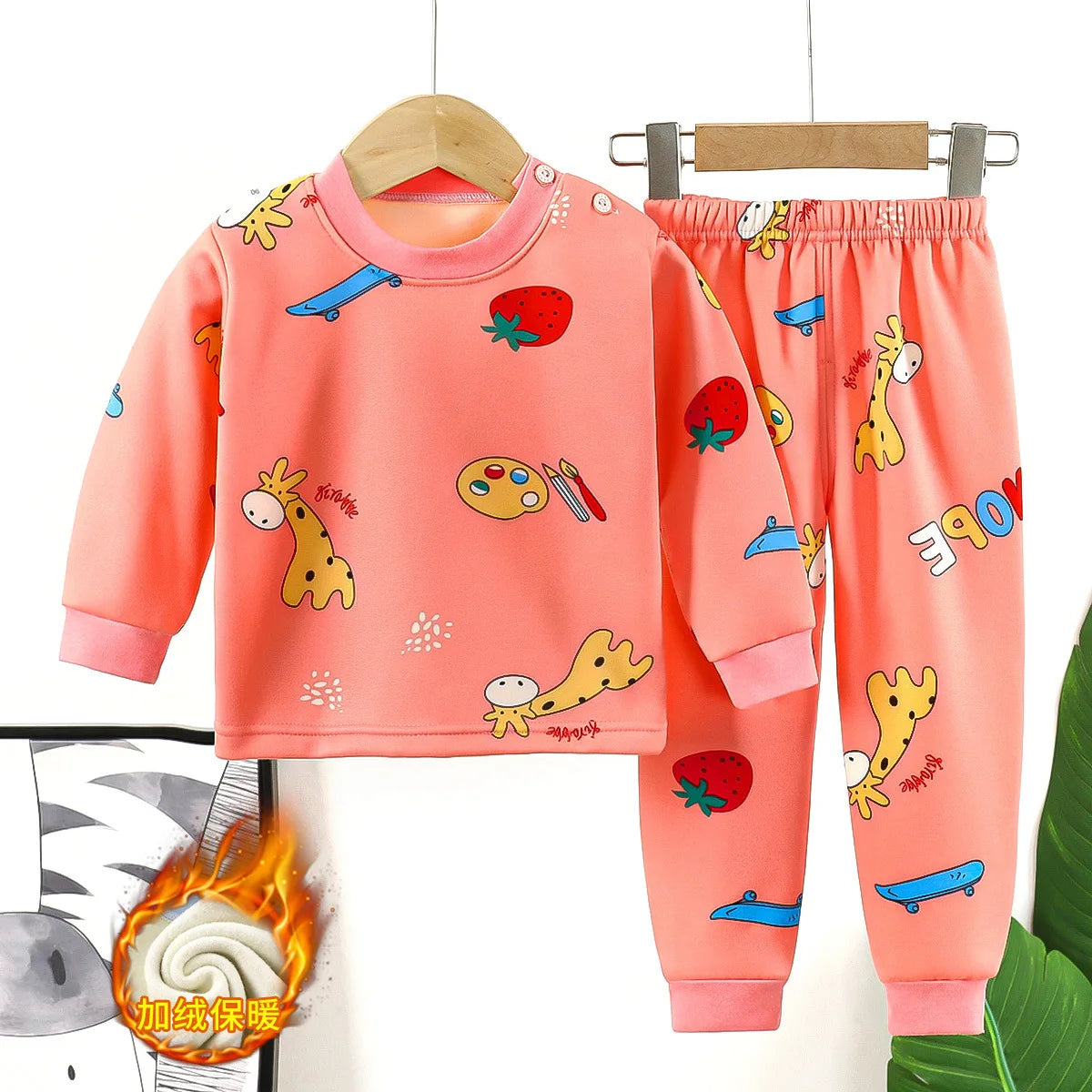 New 2025 Autumn Winter Kids Thicken Warm Pajamas Baby Boys Girls Cartoon Long Sleeve Pyjamas Toddler Sleepwear Clothing Sets