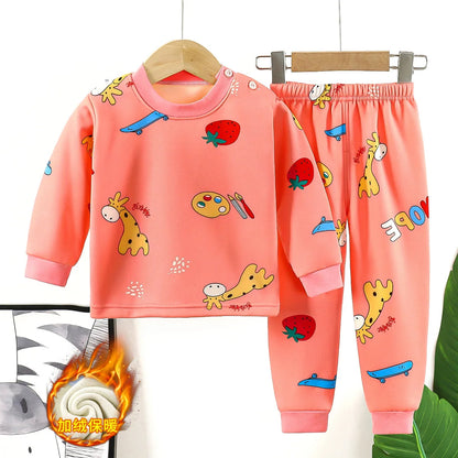 New 2025 Autumn Winter Kids Thicken Warm Pajamas Baby Boys Girls Cartoon Long Sleeve Pyjamas Toddler Sleepwear Clothing Sets