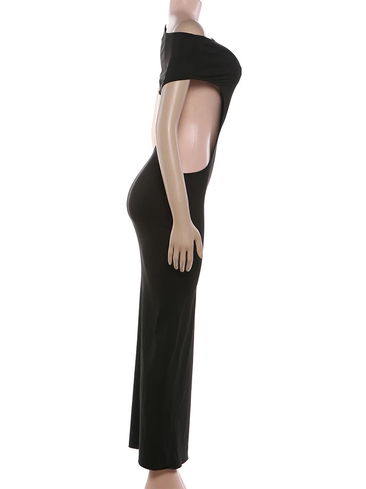 Kliou Sexy Hollow Design Long Dress Woman Skew Collar Off Shoulder Skinny High Waist Robe Midnight Club Party Fashion Vestidos