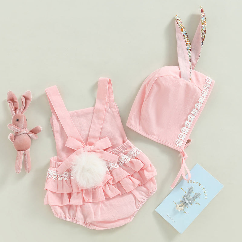 ma&baby 0-18M Easter Toddler Newborn Infant Baby Girl Romper Cute Floral Bunny Ear Rabbit Pompom Jumpsuit Overalls D01