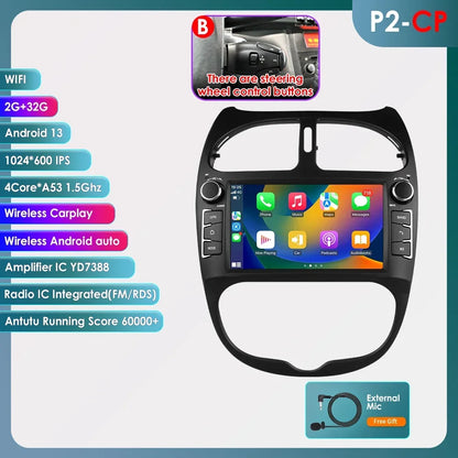 7862 Android Car Radio Player for Peugeot 206 206CC 206SW 2000 -2008 Car Stereo Multimedia Audio Wireless Carplay 7inch headunit