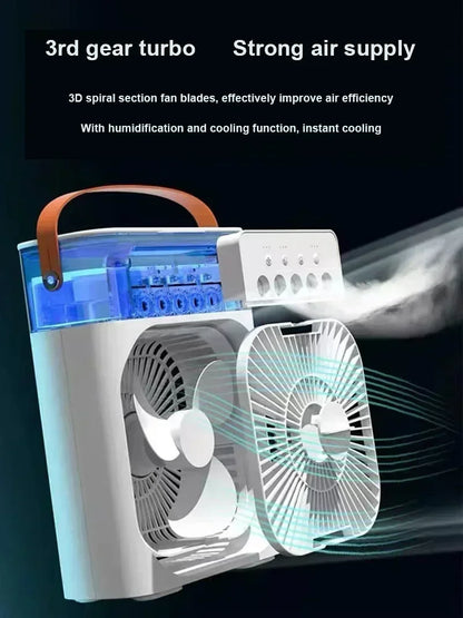 New 3 In 1 Portable Fan AIr Conditioner Household Mini Air Cooler LED Night Light Humidifier Air Adjustment Fan Office Home Fan