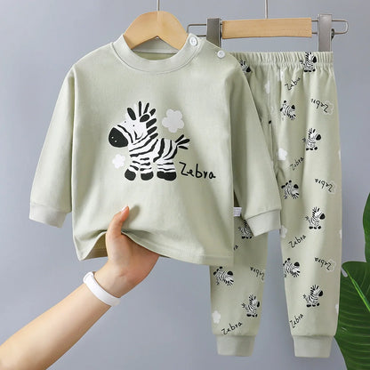 Kids Autumn Casual Pajamas Boys Girls Cute Cartoon Unicorn Long Sleeve T-Shirt + Pants Pyjamas Toddler Baby Warm Clothing Sets