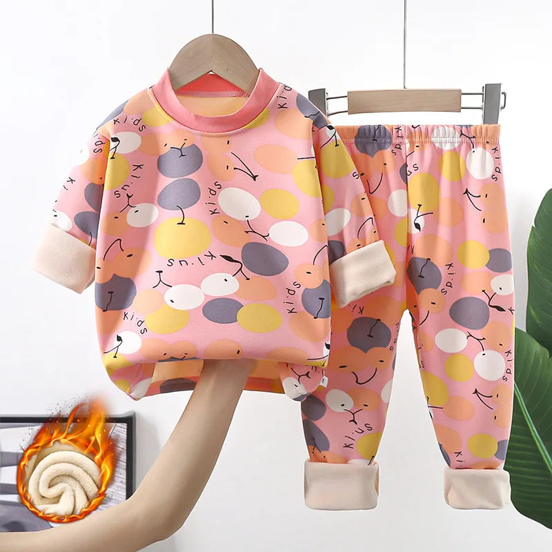 New 2025 Autumn Winter Kids Thicken Warm Pajamas Baby Boys Girls Cartoon Long Sleeve Pyjamas Toddler Sleepwear Clothing Sets