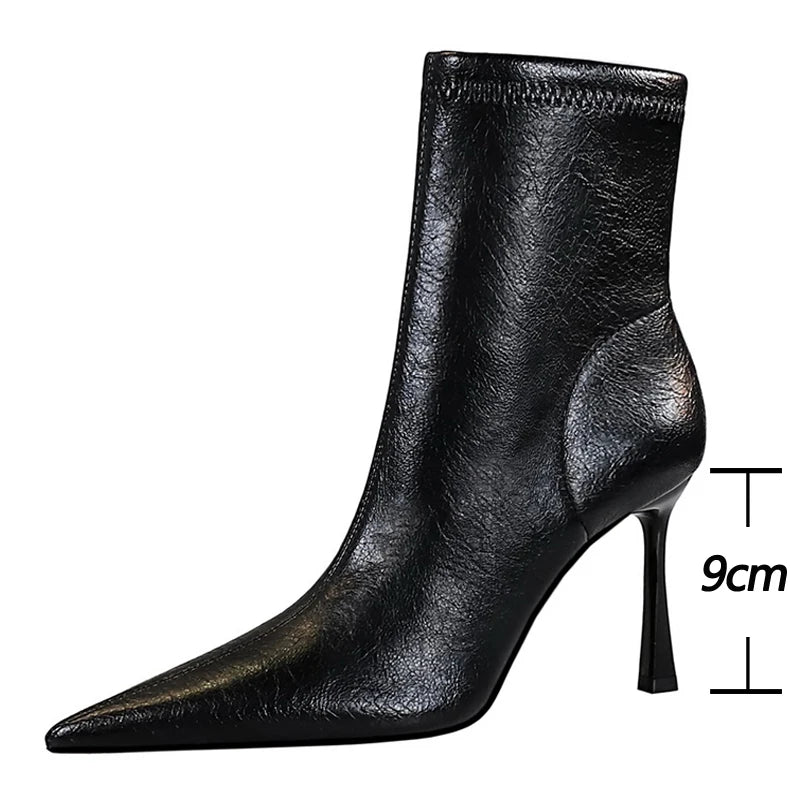 BIGTREE shoes White Women's boots Side zipper leather boots High Heels 9 cm Spring New Ladies Ankle boots stilettos Short boots