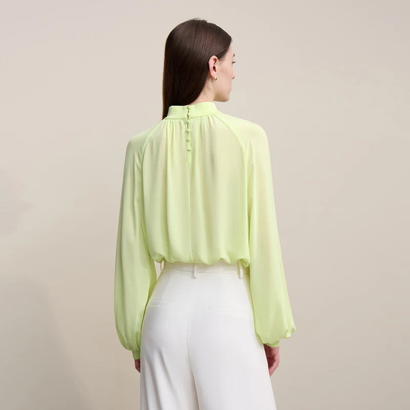 Amii Women Blouse 2026 Spring New Elegant Commuter Half Turtleneck Chiffon Shirt Women's Raglan Sleeve Solid Loose Top 12641072