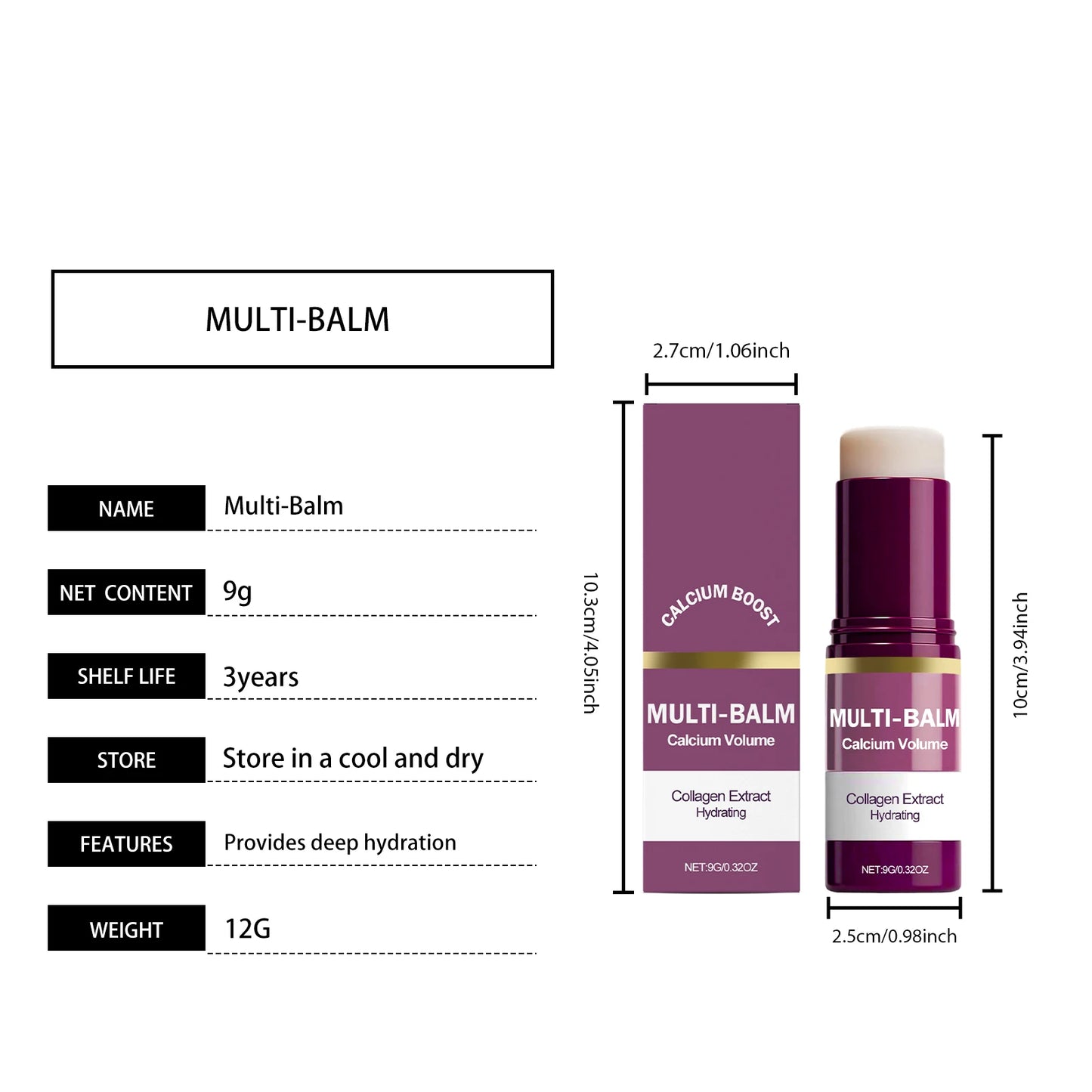 Calcium Volume Multi Balm Deep Hydration Face Skin Elasticity Enhanced Puffy Eyes Treatments Anti Wrinkle Collagen Balm Stick 9g