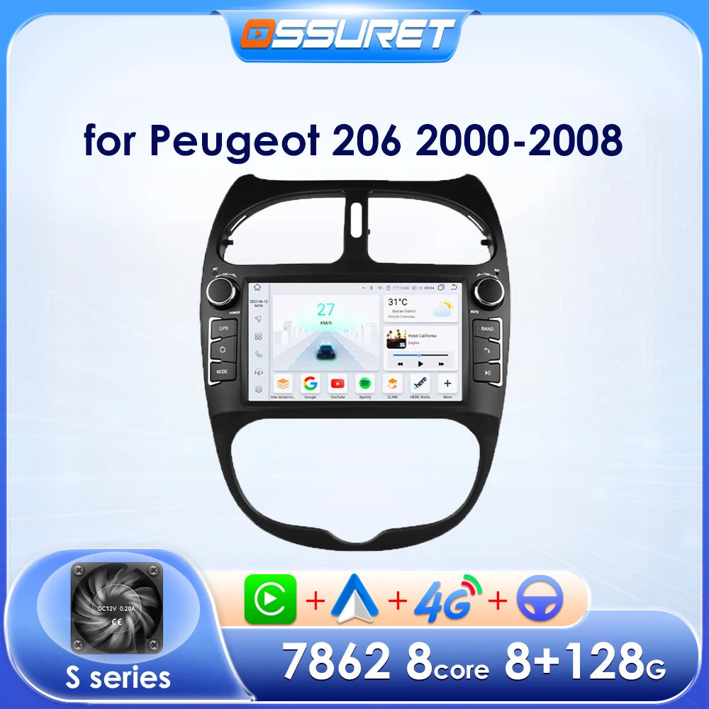 7862 Android Car Radio Player for Peugeot 206 206CC 206SW 2000 -2008 Car Stereo Multimedia Audio Wireless Carplay 7inch headunit