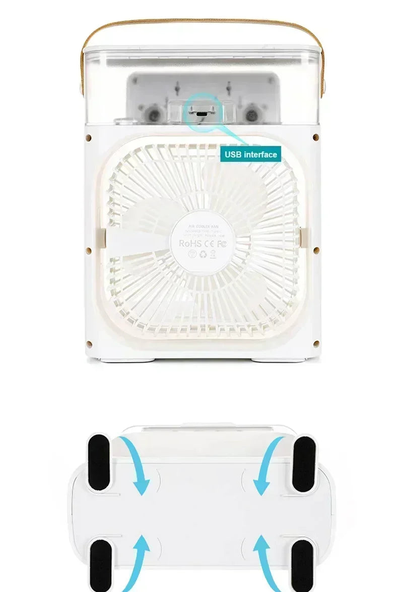 New 3 In 1 Portable Fan AIr Conditioner Household Mini Air Cooler LED Night Light Humidifier Air Adjustment Fan Office Home Fan