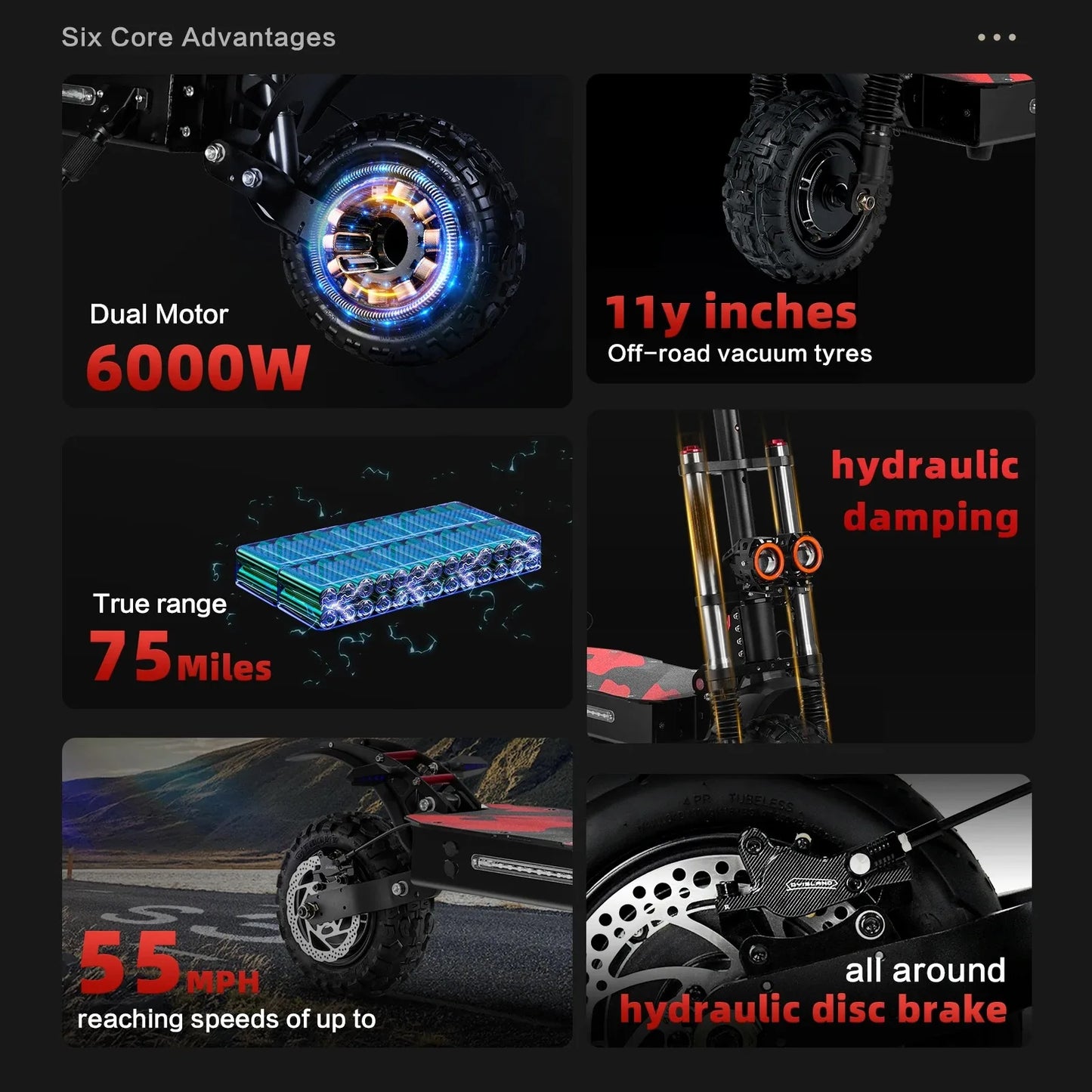BOYUEDA S3 E-Scooter 6000W Dual Motor 60V 38AH Lithium Battery Off-road Scooters Electric 11Inch City Folding Electric Scooter