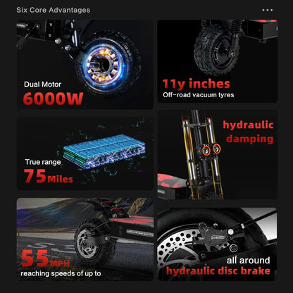 BOYUEDA S3 E-Scooter 6000W Dual Motor 60V 38AH Lithium Battery Off-road Scooters Electric 11Inch City Folding Electric Scooter