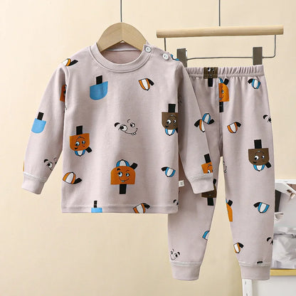 New 2024 Kids Underwear Clothing Sets Boys Girls Pure Cotton Cute Cartoon Dinosaur T-shirt Top with Pants Baby Autumn Pajamas