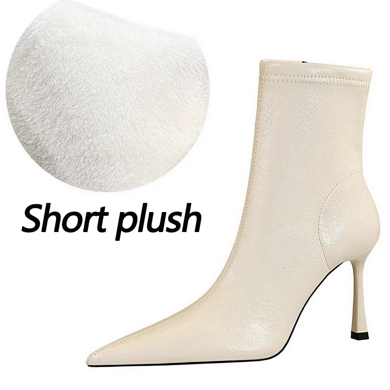 BIGTREE shoes White Women's boots Side zipper leather boots High Heels 9 cm Spring New Ladies Ankle boots stilettos Short boots