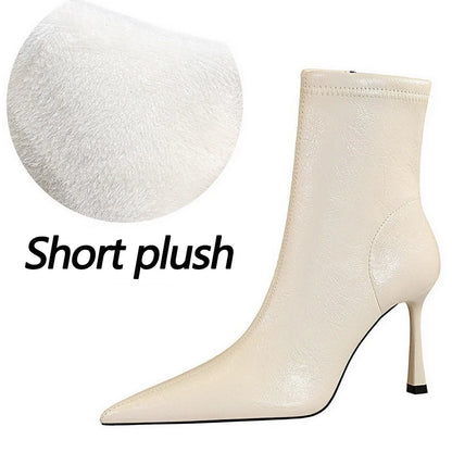 BIGTREE shoes White Women's boots Side zipper leather boots High Heels 9 cm Spring New Ladies Ankle boots stilettos Short boots
