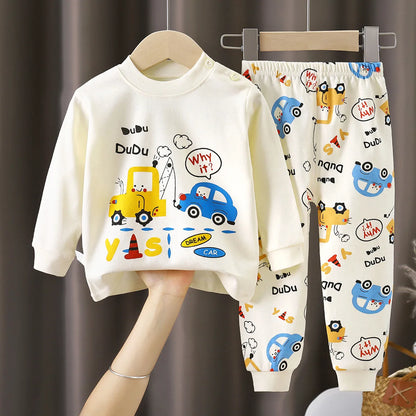 Kids Autumn Casual Pajamas Boys Girls Cute Cartoon Unicorn Long Sleeve T-Shirt + Pants Pyjamas Toddler Baby Warm Clothing Sets