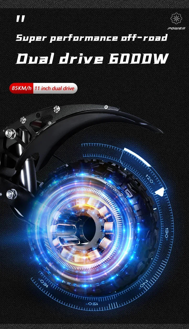 BOYUEDA S3 E-Scooter 6000W Dual Motor 60V 38AH Lithium Battery Off-road Scooters Electric 11Inch City Folding Electric Scooter